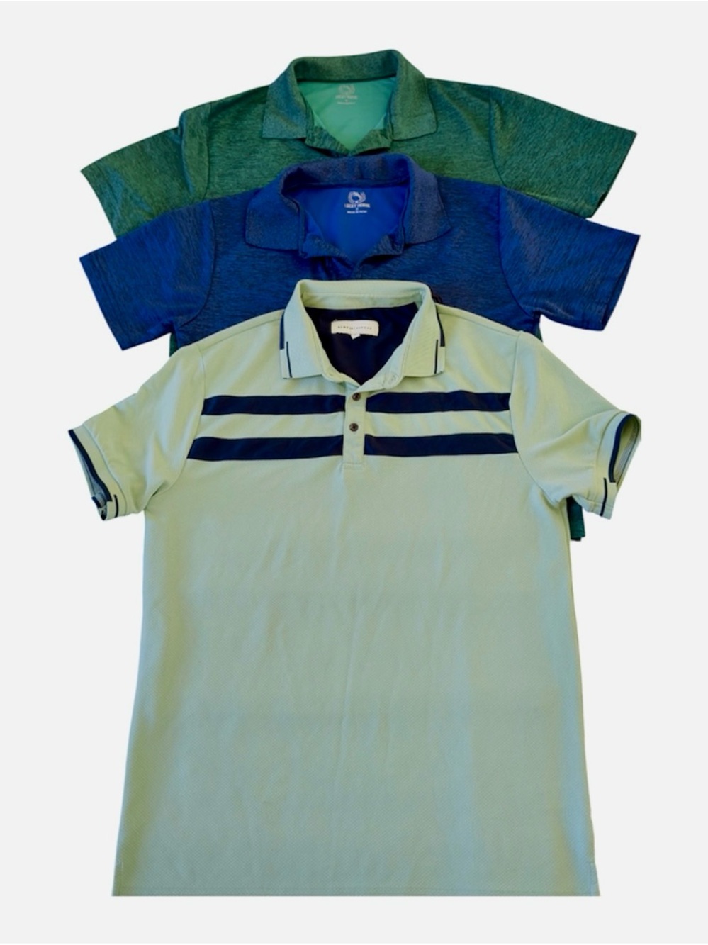 Youths Polo Shirt - Light Mint wit Stripes Blue and Green Shirts, Size Small